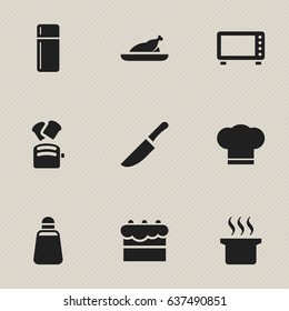 Set Of 9 Editable Cook Icons. Includes Symbols Such As Oven, Soup Pot, Refrigerator And More. Can Be Used For Web, Mobile, UI And Infographic Design.