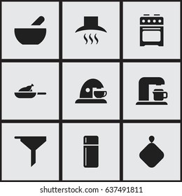 Set Of 9 Editable Cook Icons. Includes Symbols Such As Refrigerator, Kitchen Hood, Grill And More. Can Be Used For Web, Mobile, UI And Infographic Design.