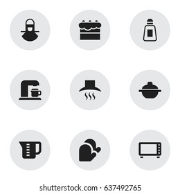 Set Of 9 Editable Cook Icons. Includes Symbols Such As Pastry, Kitchen Hood, Mensural And More. Can Be Used For Web, Mobile, UI And Infographic Design.