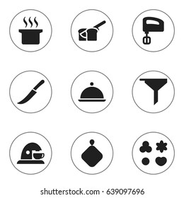 Set Of 9 Editable Cook Icons. Includes Symbols Such As Salver, Bakery, Shortcake And More. Can Be Used For Web, Mobile, UI And Infographic Design.
