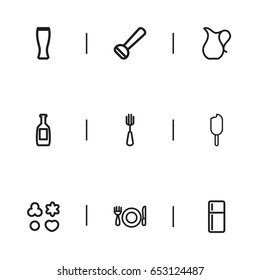 Set Of 9 Editable Cook Icons. Includes Symbols Such As Cookie, Potato Peeler, Bottle And More. Can Be Used For Web, Mobile, UI And Infographic Design.