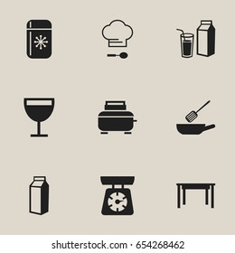 Set Of 9 Editable Cook Icons. Includes Symbols Such As Wineglass, Lactose, Fridge And More. Can Be Used For Web, Mobile, UI And Infographic Design.