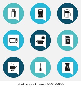 Set Of 9 Editable Cook Icons. Includes Symbols Such As Spatula, Saucepan, Milk Bottle And More. Can Be Used For Web, Mobile, UI And Infographic Design.