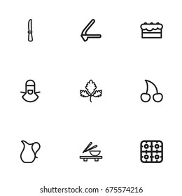 Set Of 9 Editable Cook Icons. Includes Symbols Such As Cherries, Stove, Kitchen Knife And More. Can Be Used For Web, Mobile, UI And Infographic Design.