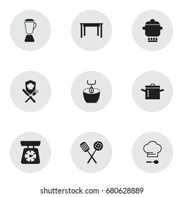 Set Of 9 Editable Cook Icons. Includes Symbols Such As Chef Cap, Cooking And More. Can Be Used For Web, Mobile, UI And Infographic Design.