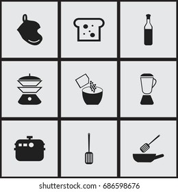 Set Of 9 Editable Cook Icons. Includes Symbols Such As Beer, Cookware, Multicooker And More. Can Be Used For Web, Mobile, UI And Infographic Design.