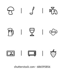 Set Of 9 Editable Cook Outline Icons. Includes Symbols Such As Cupboard, Berry, Rolling Pin And More. Can Be Used For Web, Mobile, UI And Infographic Design.
