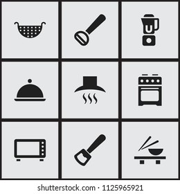 Set of 9 editable cooking icons. Includes symbols such as cooker, colander, microwave. Can be used for web, mobile, UI and infographic design.