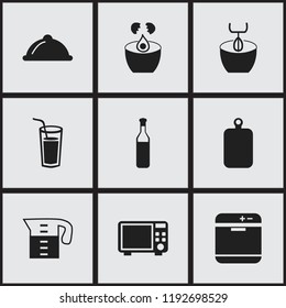 Set of 9 editable cooking icons. Includes symbols such as microwave, bowl, serving and more. Can be used for web, mobile, UI and infographic design.