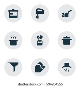 Set Of 9 Editable Cooking Icons. Includes Symbols Such As Utensil, Cookware, Slice Bread And More. Can Be Used For Web, Mobile, UI And Infographic Design.