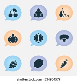 Set Of 9 Editable Cooking Icons. Includes Symbols Such As Pear Piece, Root Vegetable, Orange Slice And More. Can Be Used For Web, Mobile, UI And Infographic Design.