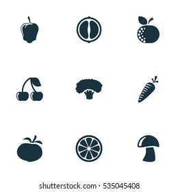 Set Of 9 Editable Cooking Icons. Includes Symbols Such As Orange Slice, Tree, Citrus And More. Can Be Used For Web, Mobile, UI And Infographic Design.