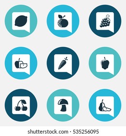 Set Of 9 Editable Cooking Icons. Includes Symbols Such As Lime, Sweet Fruit, Citrus And More. Can Be Used For Web, Mobile, UI And Infographic Design.