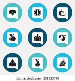 Set Of 9 Editable Cooking Icons. Includes Symbols Such As Sweet Fruit, Low-Calorie Fruit, Duchess And More. Can Be Used For Web, Mobile, UI And Infographic Design.