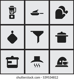 Set Of 9 Editable Cooking Icons. Includes Symbols Such As Cookware, Utensil, Kitchen Glove And More. Can Be Used For Web, Mobile, UI And Infographic Design.