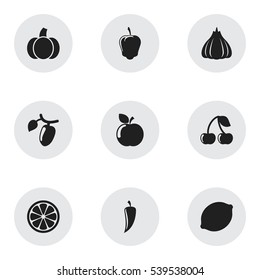 Set Of 9 Editable Cooking Icons. Includes Symbols Such As Lemon Piece, Sweet Pepper, Onion And More. Can Be Used For Web, Mobile, UI And Infographic Design.