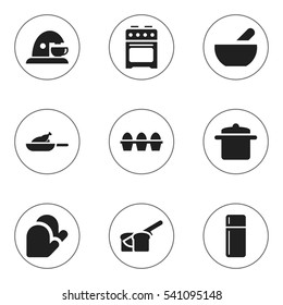 Set Of 9 Editable Cooking Icons. Includes Symbols Such As Stove, Egg Carton, Grill And More. Can Be Used For Web, Mobile, UI And Infographic Design.