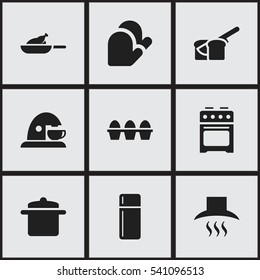 Set Of 9 Editable Cooking Icons. Includes Symbols Such As Cookware, Bakery, Refrigerator And More. Can Be Used For Web, Mobile, UI And Infographic Design.