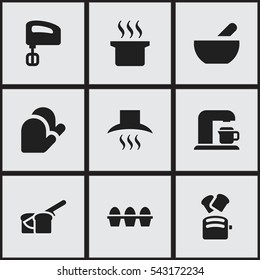 Set Of 9 Editable Cooking Icons. Includes Symbols Such As Soup, Drink Maker, Kitchen Hood And More. Can Be Used For Web, Mobile, UI And Infographic Design.