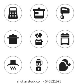 Set Of 9 Editable Cooking Icons. Includes Symbols Such As Slice Bread, Agitator, Shredder And More. Can Be Used For Web, Mobile, UI And Infographic Design.