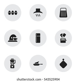 Set Of 9 Editable Cooking Icons. Includes Symbols Such As Pot-Holder, Grill, Shredder And More. Can Be Used For Web, Mobile, UI And Infographic Design.