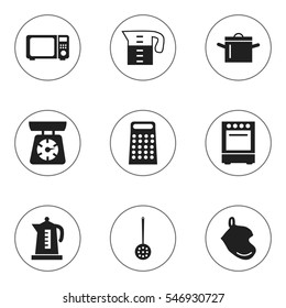 Set Of 9 Editable Cooking Icons. Includes Symbols Such As Strainer, Kettle, Pan And More. Can Be Used For Web, Mobile, UI And Infographic Design.