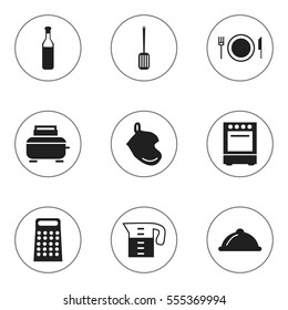 Set Of 9 Editable Cooking Icons. Includes Symbols Such As Water Jug, Toaster, Plate And More. Can Be Used For Web, Mobile, UI And Infographic Design.