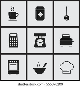 Set Of 9 Editable Cooking Icons. Includes Symbols Such As Bowl, Strainer, Coffee And More. Can Be Used For Web, Mobile, UI And Infographic Design.