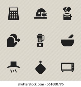 Set Of 9 Editable Cooking Icons. Includes Symbols Such As Cup, Kitchen Glove, Pot-Holder And More. Can Be Used For Web, Mobile, UI And Infographic Design.