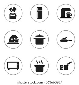 Set Of 9 Editable Cooking Icons. Includes Symbols Such As Cup, Cookware, Refrigerator And More. Can Be Used For Web, Mobile, UI And Infographic Design.