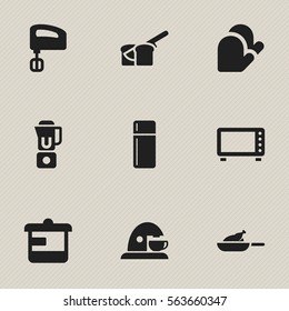 Set Of 9 Editable Cooking Icons. Includes Symbols Such As Hand Mixer, Cup , Refrigerator. Can Be Used For Web, Mobile, UI And Infographic Design.