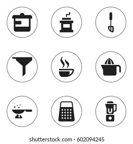 Set Of 9 Editable Cooking Icons. Includes Symbols Such As Shredder, Mocha Grinder, Coffee Cup And More. Can Be Used For Web, Mobile, UI And Infographic Design.