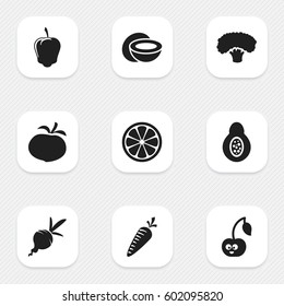 Set Of 9 Editable Cooking Icons. Includes Symbols Such As Sweet Pepper, Root Vegetable, Cokernut And More. Can Be Used For Web, Mobile, UI And Infographic Design.