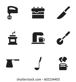 Set Of 9 Editable Cooking Icons. Includes Symbols Such As Slice Bread, Mocha Grinder, Knife And More. Can Be Used For Web, Mobile, UI And Infographic Design.