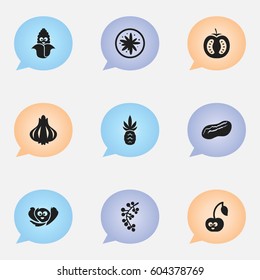 Set Of 9 Editable Cooking Icons. Includes Symbols Such As Pistachio, Exotic Dessert, Half Tomato And More. Can Be Used For Web, Mobile, UI And Infographic Design.