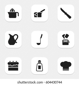 Set Of 9 Editable Cooking Icons. Includes Symbols Such As Kitchen Blade, Slice Bread, Cook Cap And More. Can Be Used For Web, Mobile, UI And Infographic Design.