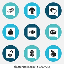 Set Of 9 Editable Cooking Icons. Includes Symbols Such As Mushroom, Cucumber, Amygdalaceous And More. Can Be Used For Web, Mobile, UI And Infographic Design.