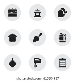 Set Of 9 Editable Cooking Icons. Includes Symbols Such As Agitator, Kitchen Glove, Squeezer And More. Can Be Used For Web, Mobile, UI And Infographic Design.