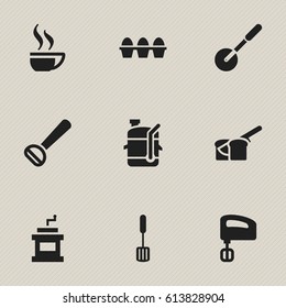 Set Of 9 Editable Cooking Icons. Includes Symbols Such As Squeezer, Mocha Grinder, Bakery And More. Can Be Used For Web, Mobile, UI And Infographic Design.