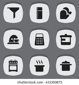 Set Of 9 Editable Cooking Icons. Includes Symbols Such As Utensil, Shredder, Cookware And More. Can Be Used For Web, Mobile, UI And Infographic Design.