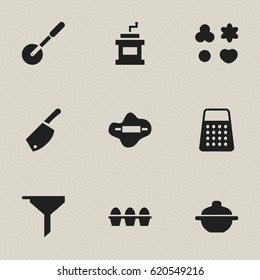 Set Of 9 Editable Cooking Icons. Includes Symbols Such As Shredder, Mocha Grinder, Dough And More. Can Be Used For Web, Mobile, UI And Infographic Design.