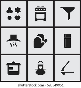 Set Of 9 Editable Cooking Icons. Includes Symbols Such As Filtering, Utensil, Kitchen Glove And More. Can Be Used For Web, Mobile, UI And Infographic Design.