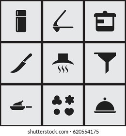 Set Of 9 Editable Cooking Icons. Includes Symbols Such As Crusher, Salver, Filtering And More. Can Be Used For Web, Mobile, UI And Infographic Design.