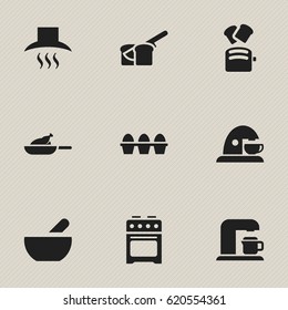 Set Of 9 Editable Cooking Icons. Includes Symbols Such As Bakery, Kitchen Hood, Egg Carton And More. Can Be Used For Web, Mobile, UI And Infographic Design.