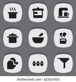 Set Of 9 Editable Cooking Icons. Includes Symbols Such As Egg Carton, Slice Bread, Soup And More. Can Be Used For Web, Mobile, UI And Infographic Design.
