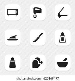 Set Of 9 Editable Cooking Icons. Includes Symbols Such As Fried Chicken, Agitator, Paprika And More. Can Be Used For Web, Mobile, UI And Infographic Design.