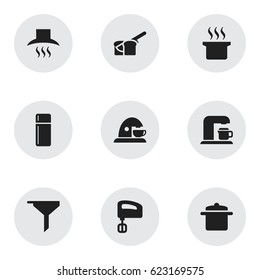 Set Of 9 Editable Cooking Icons. Includes Symbols Such As Refrigerator, Filtering, Cup And More. Can Be Used For Web, Mobile, UI And Infographic Design.