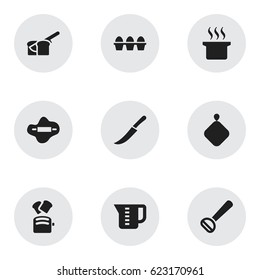 Set Of 9 Editable Cooking Icons. Includes Symbols Such As Sword, Pot-Holder, Egg Carton And More. Can Be Used For Web, Mobile, UI And Infographic Design.