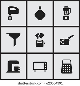Set Of 9 Editable Cooking Icons. Includes Symbols Such As Slice Bread, Pot-Holder, Drink Maker And More. Can Be Used For Web, Mobile, UI And Infographic Design.