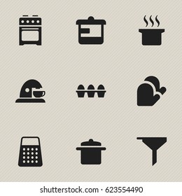 Set Of 9 Editable Cooking Icons. Includes Symbols Such As Soup Pot, Stove, Filtering And More. Can Be Used For Web, Mobile, UI And Infographic Design.